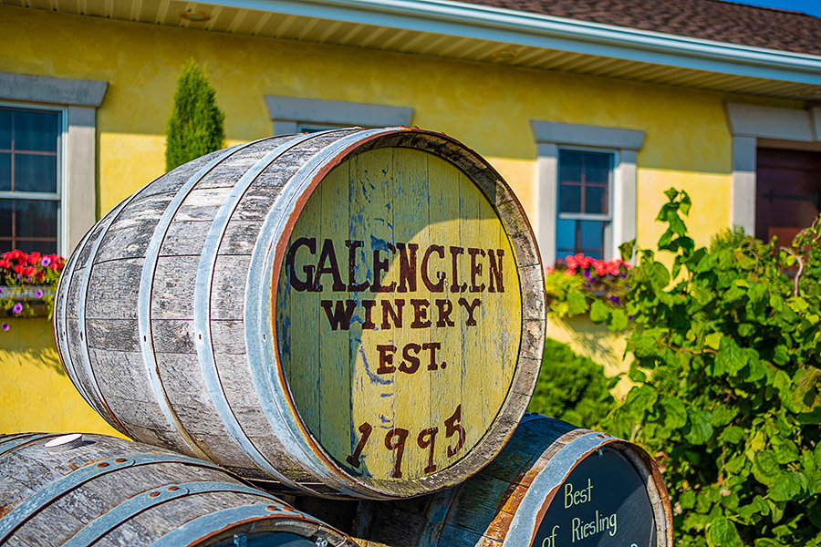 photo of the yellow barrel in front of galen glen winery